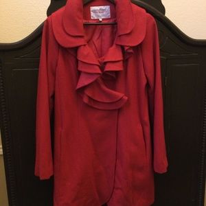 Bright Red Ruffled Coat - image 1